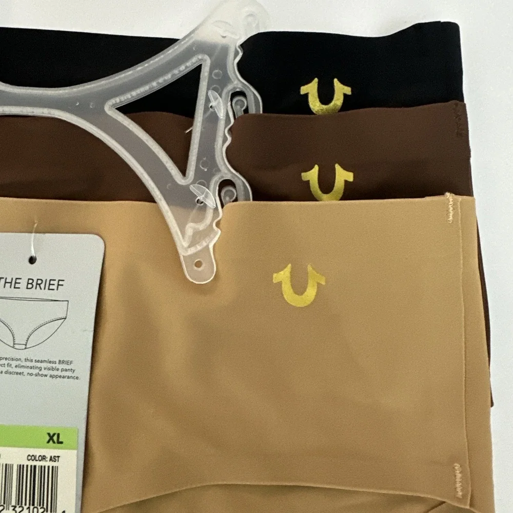 TRUE RELIGION 3-Pair TRUE SKIN Brief Panties Soft Laser Cut Seamless Logo Sz XL
